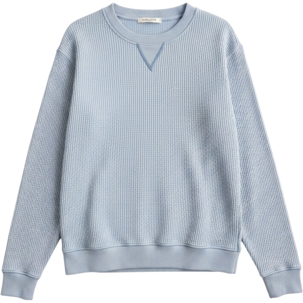 Aerie XS‎ Waffle Knit Crewneck Sweatshirt Light Blue Thermal Top Cozy Relaxed